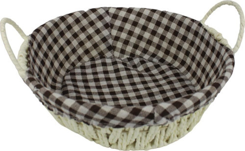 Hasır Rattan Ekmeklik Ekmek Sepeti Yuvarlak Ekose Kumaşlı
