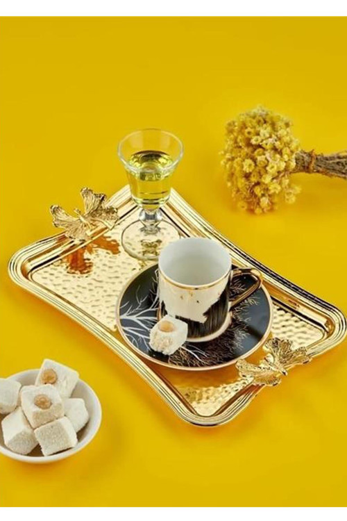 Metal Dövme Tepsi Tek Kişilik Sunumluk Gold 25cm