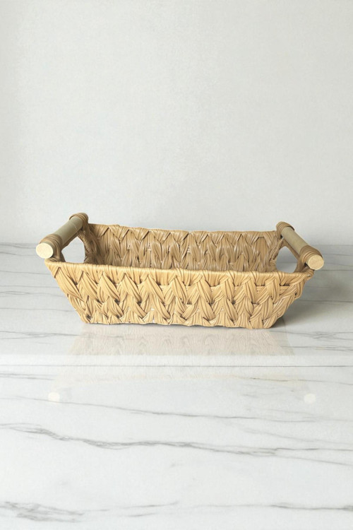 Plastik Rattan Ahşap Sap Ekmeklik, Ekmek Sepeti Dikdörtgen, Organizer