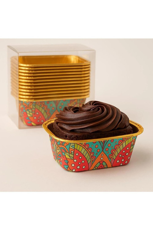 3 Adet Desenli Dikdörtgen Alüminyum Muffin Kek Kalıbı 12 Li