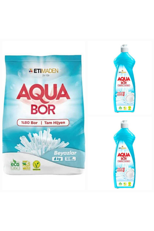 Aquabor Doğal Mineralli Beyazlar İçin Çamaşır Deterjanı 6 Kg + 2 Adet Elde Yıkama Bulaşık Deterjan.