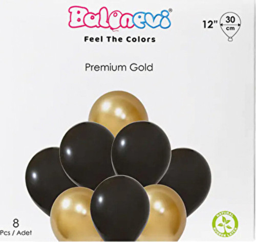 4 Adet Siyah Ve Gold Balon Seti 30 Cm 8'Li
