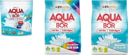Aquabor Doğal Mineralli Tablet + 4 Kg Renkliler + 4 Kg Beyaz 3’Lü Set