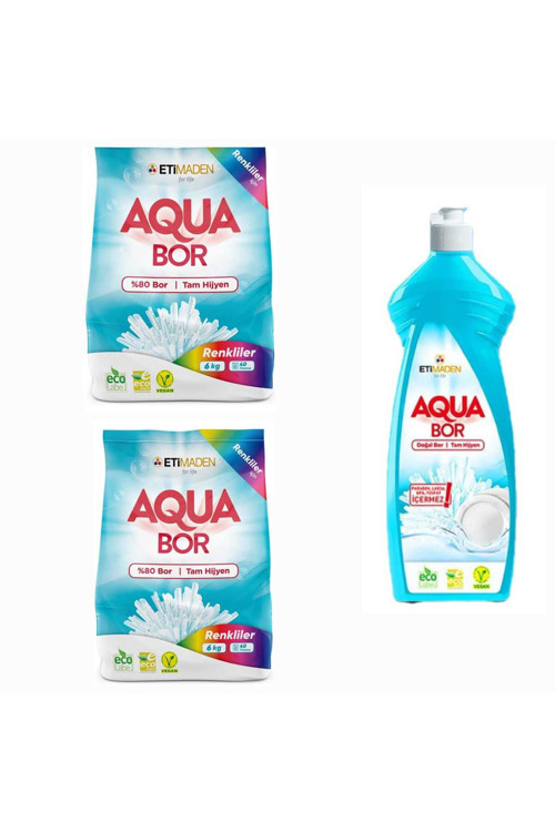 Aqubor Çamaşır Deterjanı Renkliler İçin 80 Yıkama 12 Kg+ Aquabor Bulaşık Deterjanı 650 Ml