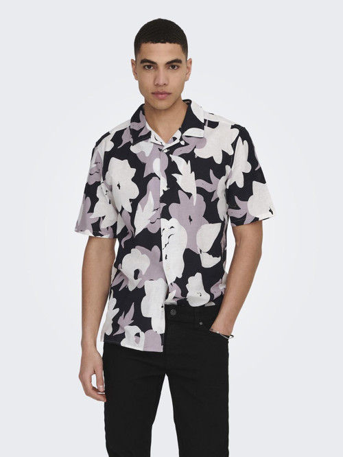 ONSTREV REG CTN LIN AOP SS SHIRT NOOS Erkek Pembe KK Gömlek - 22025125