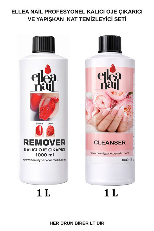 Profesyonel Kalıcı Oje Çıkarıcı Remover 1 L ve Tırnak Temizleyici Cleanser 1 L Seti