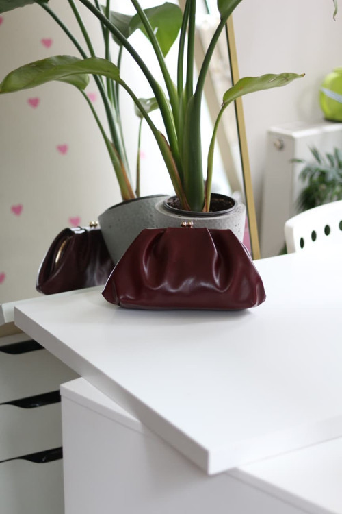 bordo gold burslu mini pouch el omuz çantası
