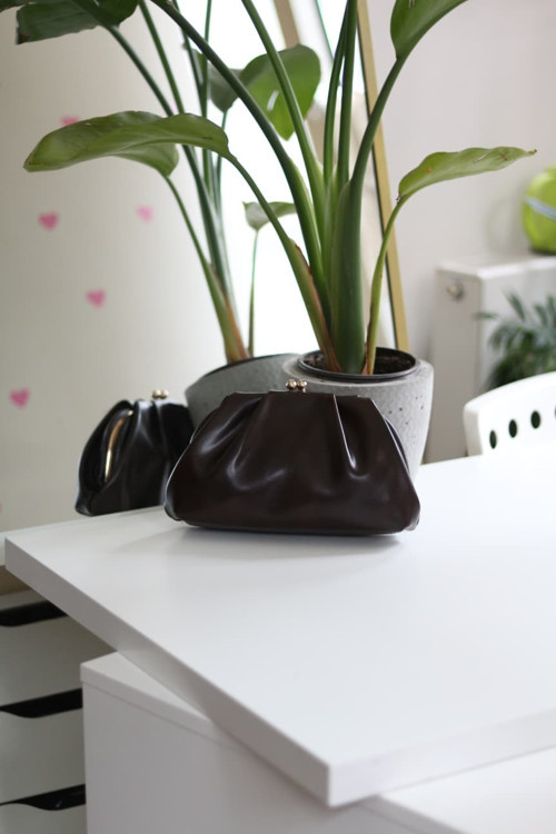 acı kahve gold burslu mini pouch el omuz çantası