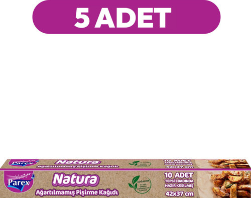 Natura Ağartılmamış Hazır Kesilmiş Pişirme Kağıdı 10 Adet 42x37cm 5 Paket
