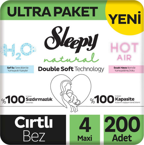 Natural Double Soft Ultra Paket Bebek Bezi 4 Numara Maxi 200 Adet