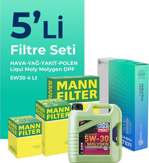 MANN Ford Courier 1.5 Dizel Filtre Bakım Seti Liqui Moly Motor Yağlı (2014-2019) 5 Li