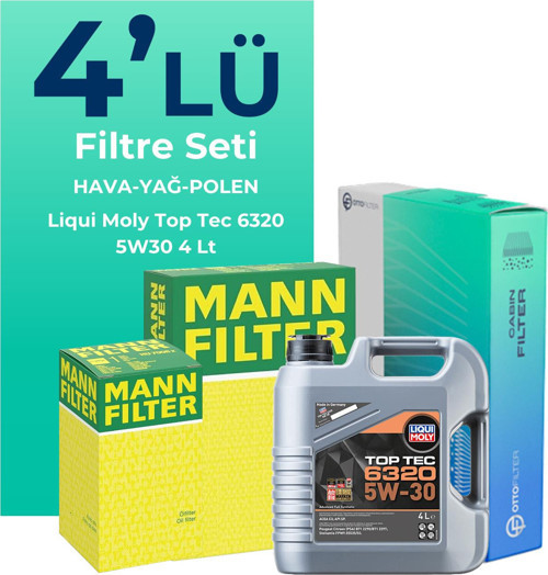 MANN Peugeot 2008 1.2 Benzin Puretech Filtre Bakım Seti Liqui Moly Motor Yağlı (2018-2024) 4 Lü