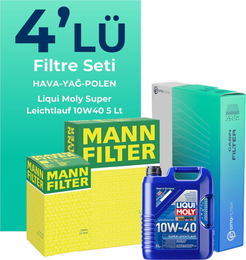 MANN Renault Clio 1.4 Benzin Filtre Bakım Seti Liqui Moly Motor Yağlı (2005-2012) 4 Lü