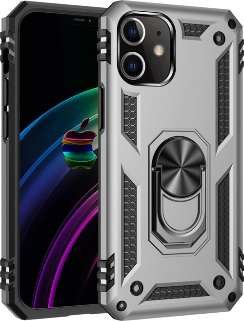 iPhone 12 Kılıf Sofya Yüzüklü Silikon Kapak - Gümüş