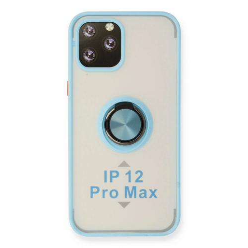 iPhone 12 Pro Max Kılıf Montreal Yüzüklü Silikon Kapak - Buz Mavi