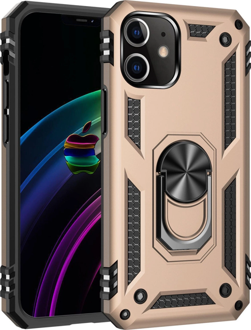 iPhone 12 Kılıf Sofya Yüzüklü Silikon Kapak - Gold