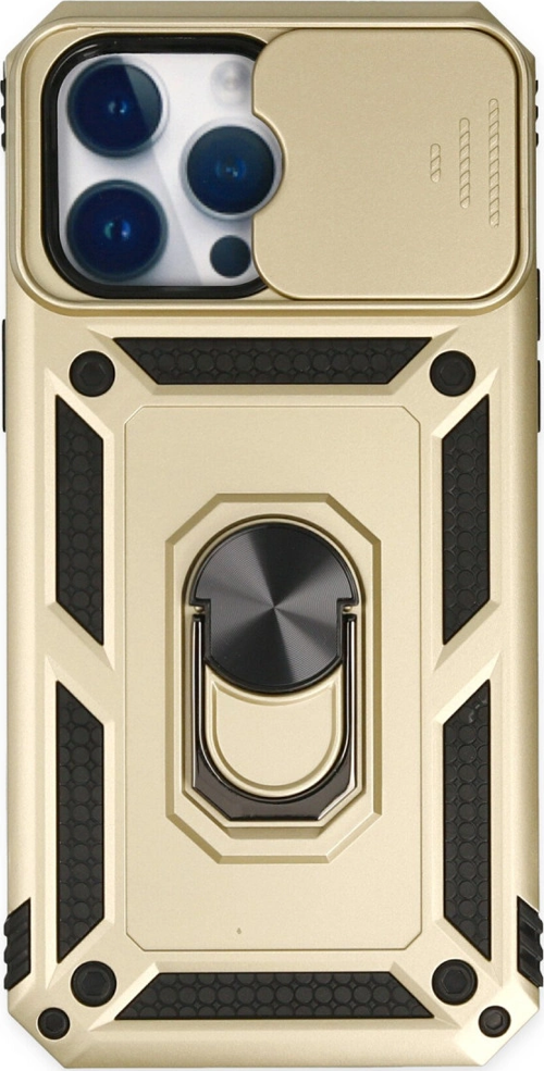 iPhone 14 Pro Max Kılıf Pars Lens Yüzüklü Silikon - Gold
