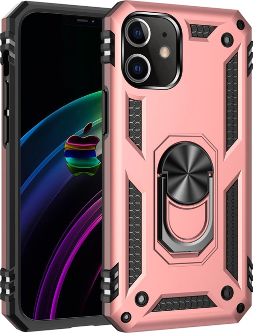 iPhone 12 Kılıf Sofya Yüzüklü Silikon Kapak - Rose