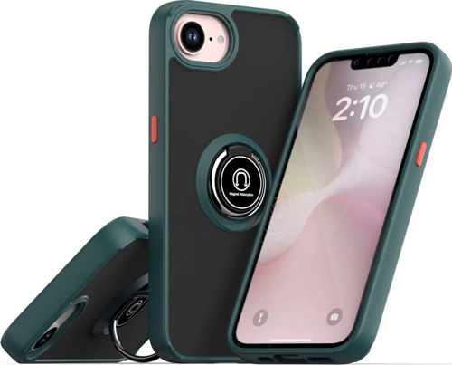 iPhone 16e Kılıf Montreal Yüzüklü Silikon Kapak - Yeşil