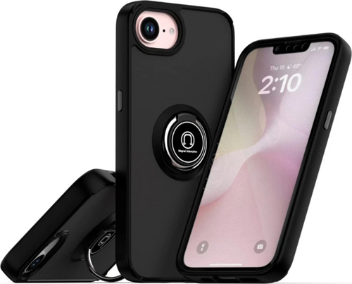 iPhone 16e Kılıf Montreal Yüzüklü Silikon Kapak - Siyah