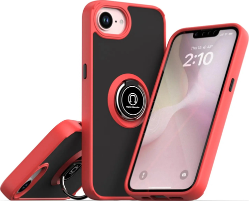 iPhone 16e Kılıf Montreal Yüzüklü Silikon Kapak - Kırmızı