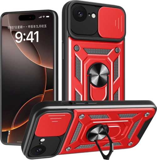iPhone 16e Kılıf Pars Lens Yüzüklü Silikon - Kırmızı
