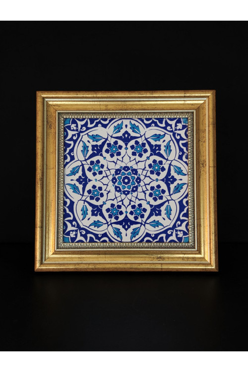 Çini Tablo 28x28 Kütahya İzni Çini Osmanlı Desenli Çerçeveli Duvar Dekoru