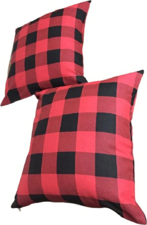 Petit Ekose Polyester Pamuk Baskılı Kumaş Kırmızı Siyah Kırlent 45x45 Cm İkili 795