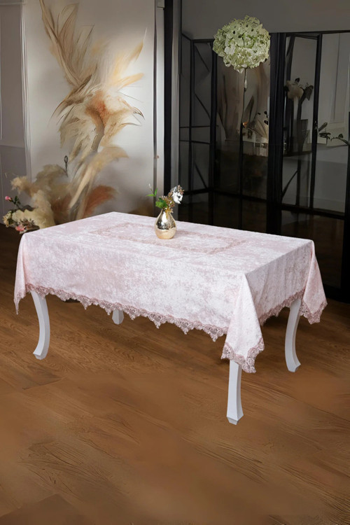 Pera Lüx Dantelli Kadife Kumaş Pudra Masa Örtüsü 160x220 Cm 1007
