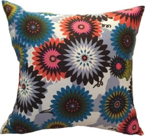 Geometrik Çiçek Baskılı Duck Pamuk Kumaş Krem Kırlent 45x45 cm 796