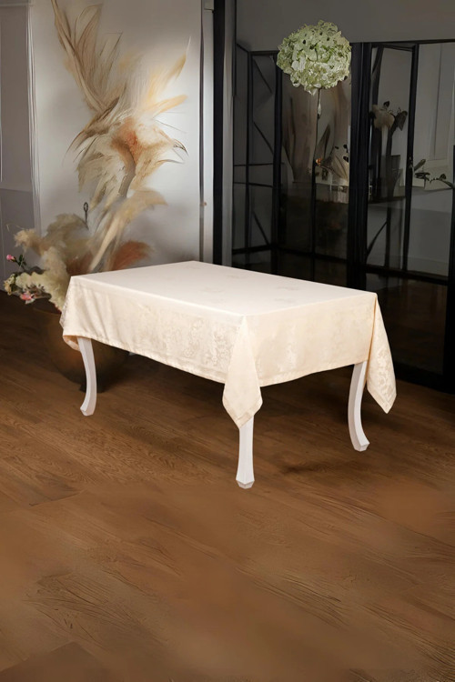 Raya Lüx Jakar Bambu Kumaş Bej Masa Örtüsü Dikdörtgen 160x220 Cm 1093