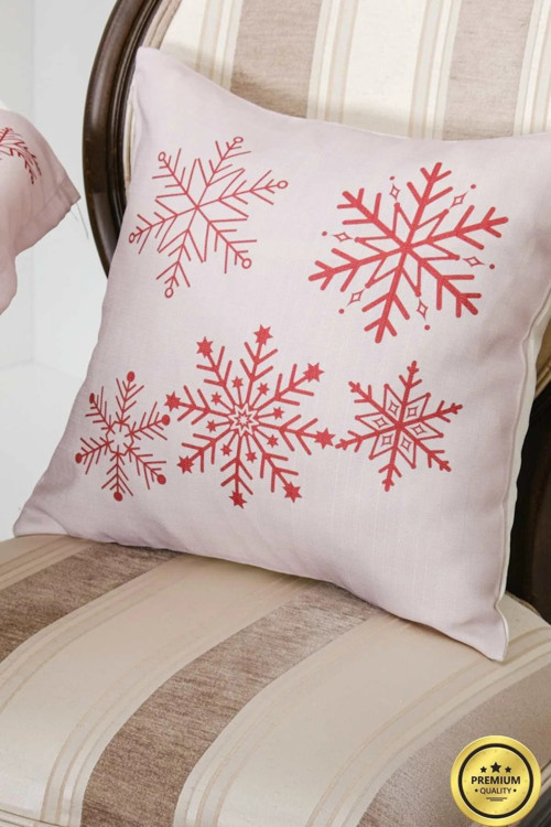Kartanesi Baskılı Kumaş Beje Kırmızı Kırlent Kılıfı 45x45 Cm İkili 1437