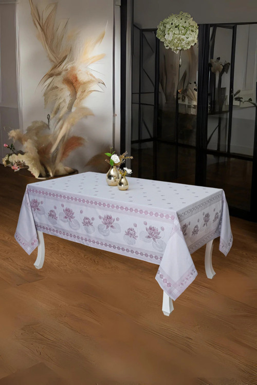 Nilüfer Lüx Jakar Kumaş Mor Masa Örtüsü Dikdörtgen 160x320 Cm 1091
