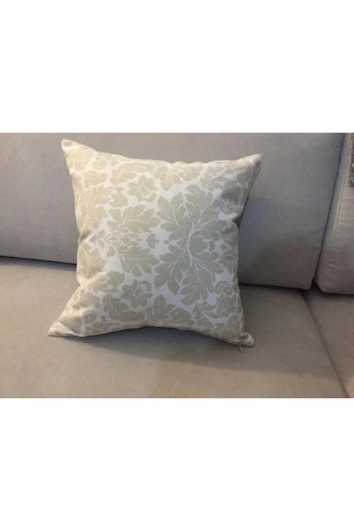 Keten Yaprak Baskılı Pamuklu Kumaş Krem Bej Kırlent 45x45 Cm 785