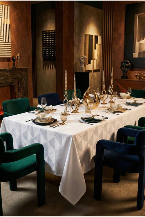 Viva Jakar Polyester Kumaş Beyaz Masa Örtüsü 160x220 Cm 1424