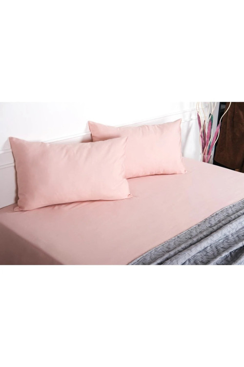 Flora %100 Pamuk Pudra Pembe Lastikli Çarşaf & Yastık Takımı 3 Parça 1479