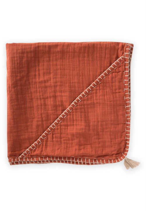Çift Kat El İşi Müslin Üçgen Havlu (Yıkanmıştır) 75X75 cm Rust