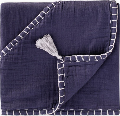 Çift Kat El İşi Müslin Üçgen Havlu (Yıkanmıştır) 75X75 cm Lacivert