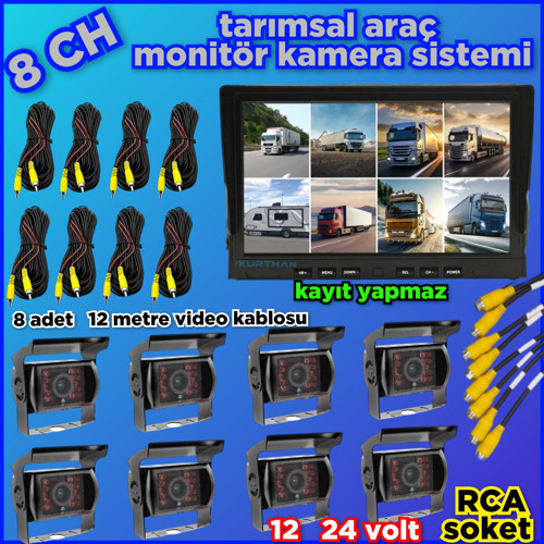 8 KANALLI 10'' HYBRİD MONİTÖR VE 8 ADET KAMERA SETİ 12-24 V (KAYIT YAPMAZ)