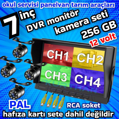 4 BEYAZ LEDLİ KELEBEK KAMERA 7 İNÇ QLED IPS HYBRİD 256 GB DVR MONİTÖR SETİ - 12 VOLT