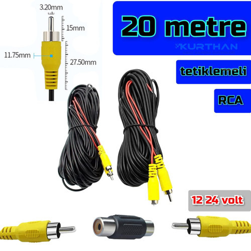 20 METRE ARAÇ KAMERASI VİDEO KABLOSU - RCA SOKET - 12 * 24 VOLT