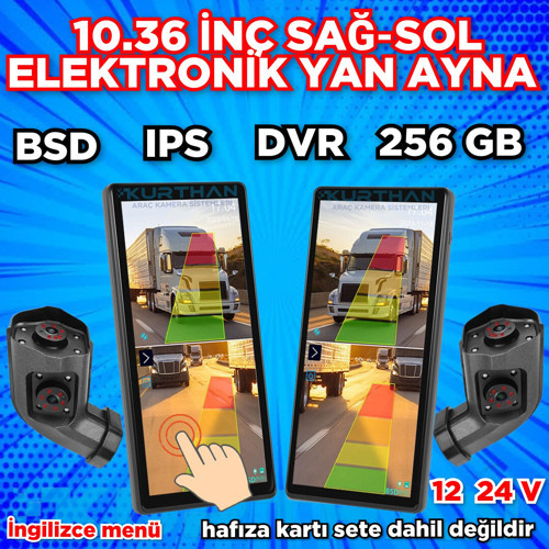 SAĞ-SOL 10.36 İNÇ 2 CH ELEKTRONİK YAN AYNA KAMERA BSD-DVR-IPS 12 24 VOLT