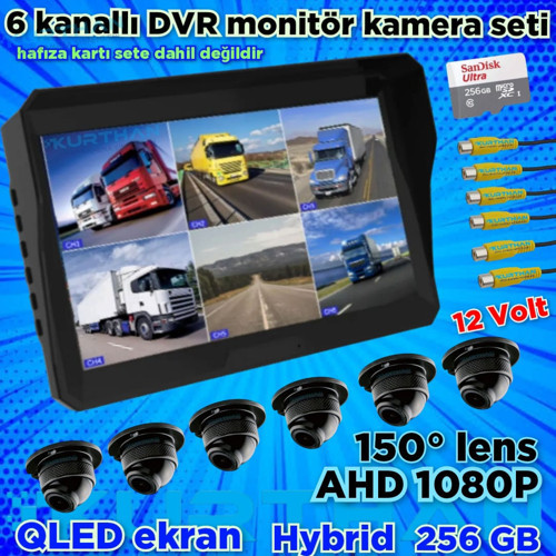 6 KANALLI DVR MONİTÖR VE 6 ADET 1080 P AHD 150'' ULTRA MİNİ KAMERA SETİ 12 V 256 GB