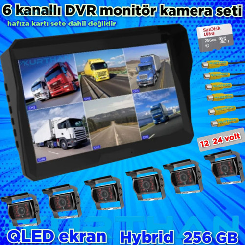 6 KANALLI 10'' HYBRİD DVR MONİTÖR VE 6 ADET METAL KASA BUS KAMERA SETİ 12-24 V 256 GB