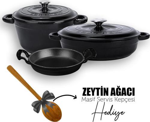 3X New Heritage Siyah Demir Döküm Tava Tencere Seti