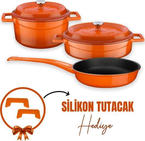 Trendy 3x Turuncu 6 Parça Tencere ve Tava Seti