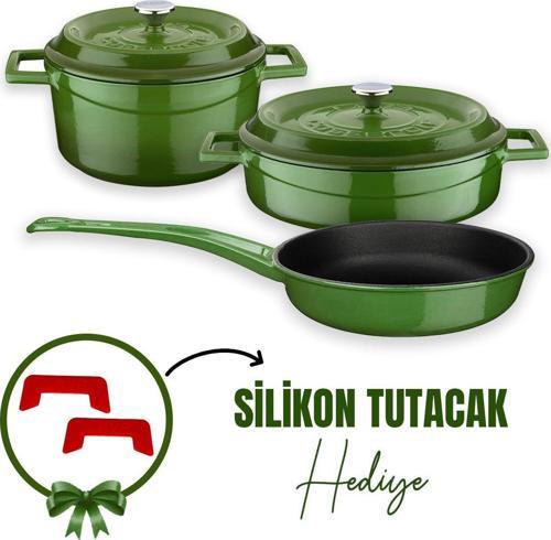 Trendy 3x Yeşil 6 Parça Tencere ve Tava Seti