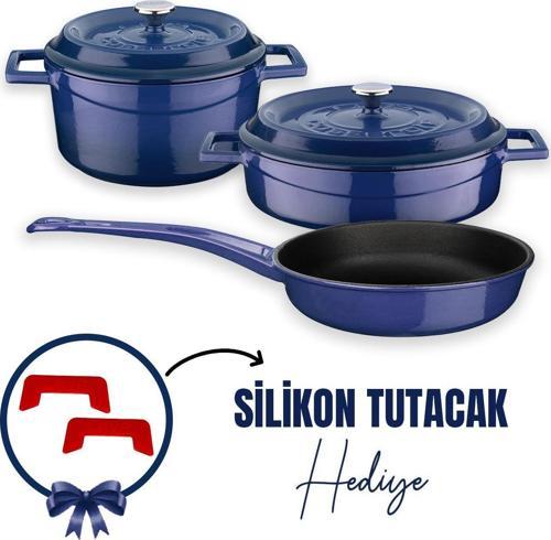 Trendy 3x Mavi 6 Parça Tencere ve Tava Seti