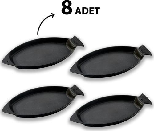 Döküm 8 li Set Balık Tabağı Döküm Demir Yekpare Kulplu Ölçü 15x24cm.