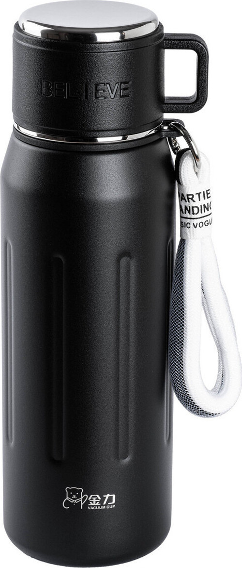Tnt-Okadı Bardak Kapaklı Siyah Paslanmaz Çelik Termos 750Ml